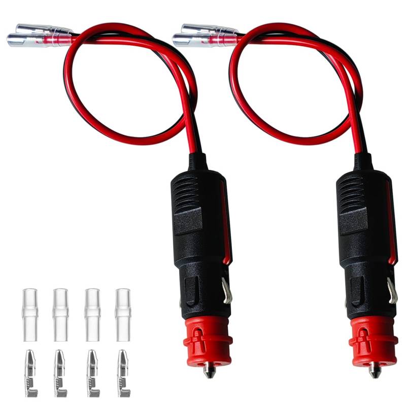 GTIWUNG 2 Stück Zigarettenanzünder Stecker mit Isolierter Abdeckung Rot mit 30CM Kabel, 12V Sicherheits Universal Zigarettenanzünder Stecker für 12V/24V Autos, LKWs und Motorrad von GTIWUNG