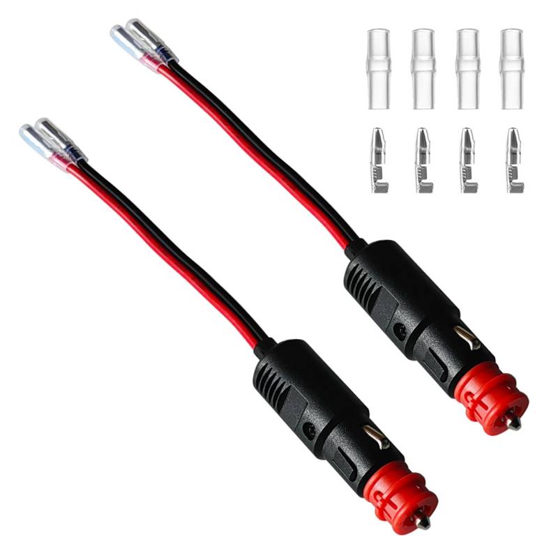 GTIWUNG 2 Stück Zigarettenanzünder Stecker mit Isolierter Abdeckung Rot mit 15CM Kabel, 12V Sicherheits Universal Zigarettenanzünder Stecker für 12V/24V Autos, LKWs und Motorrad von GTIWUNG