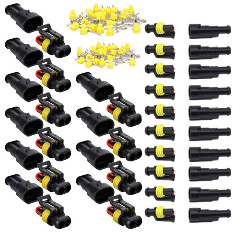 GTIWUNG 20 Set Kabel Steckverbinder Stecker, Wasserdicht Schnellverbinder, Auto Wasserdicht Elektrische Stecker mit Draht, Verbindungsstecker Wasserdicht für KFZ/LKW/Motorrad(2 Polig×10, 1 Polig×10) von GTIWUNG