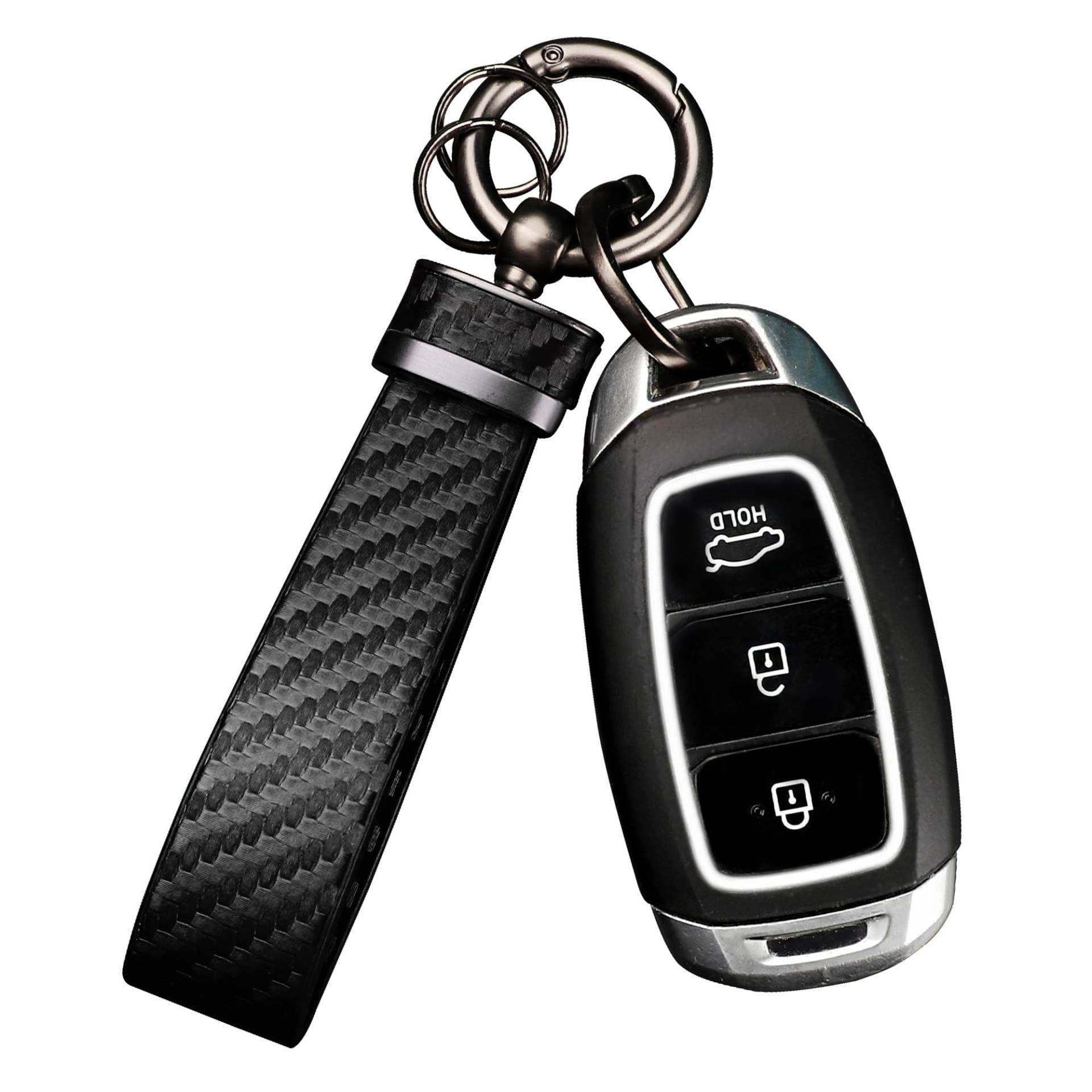 GTLM Schlüsselanhänger Auto Leder,Personalisierte Schlüsselanhänger aus Kohlefaser mit D-Ring,Auto Zubehör Schlüsselring (Schwarz) von GTLM