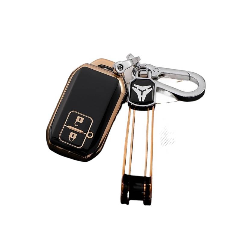 Für Suzuki Swift Wagon R Monopoly Typ Keyless Shell Schutz 2 Taste TPU Auto Schlüssel Fernbedienung Fall Abdeckung Schlüssel Kette Zubehör(Black Key Chain) von GTOQEV