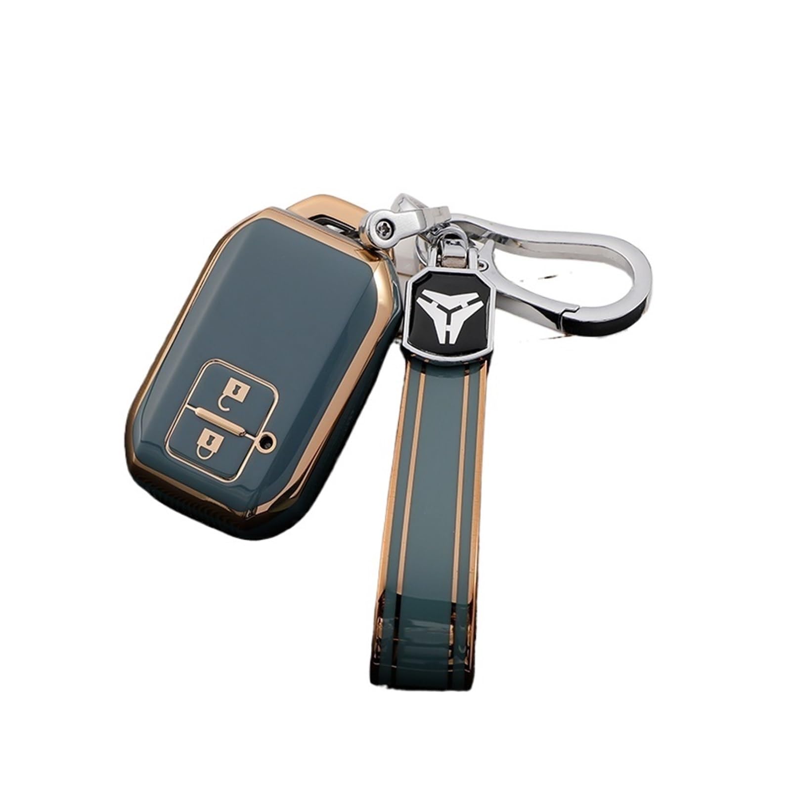 Für Suzuki Swift Wagon R Monopoly Typ Keyless Shell Schutz 2 Taste TPU Auto Schlüssel Fernbedienung Fall Abdeckung Schlüssel Kette Zubehör(Grey Key Chain) von GTOQEV