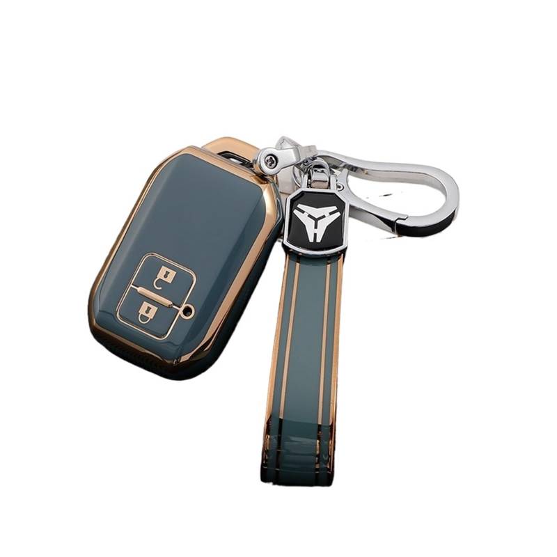 Für Suzuki Swift Wagon R Monopoly Typ Keyless Shell Schutz 2 Taste TPU Auto Schlüssel Fernbedienung Fall Abdeckung Schlüssel Kette Zubehör(Grey Key Chain) von GTOQEV