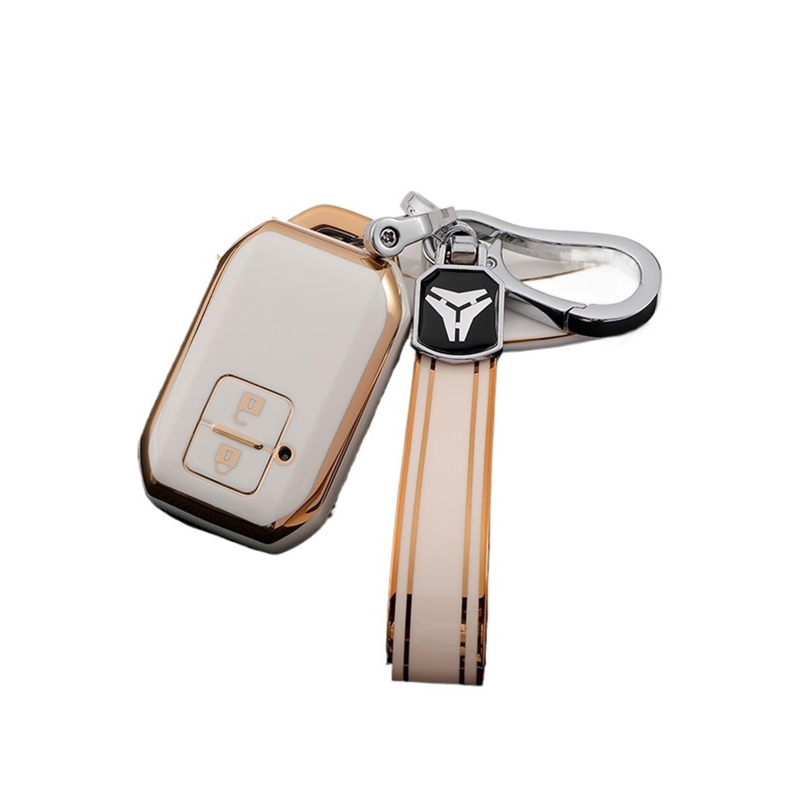 Für Suzuki Swift Wagon R Monopoly Typ Keyless Shell Schutz 2 Taste TPU Auto Schlüssel Fernbedienung Fall Abdeckung Schlüssel Kette Zubehör(White Key Chain) von GTOQEV