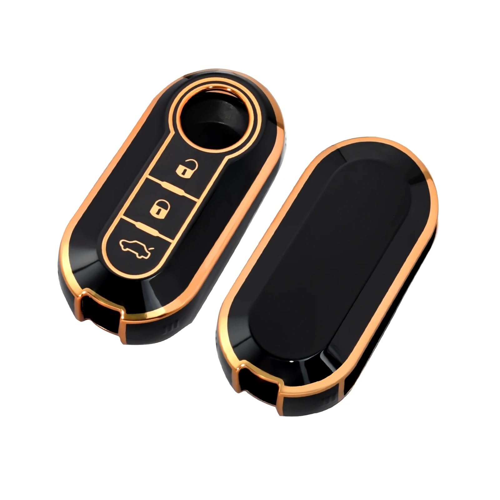 Mode Auto Schlüssel Fall Abdeckung Für FIAT 500 Ducato Panda 500L Punto Lancia Musa Für Citroen Für Citroen Auto Schlüsselanhänger(Black Gold) von GTOQEV