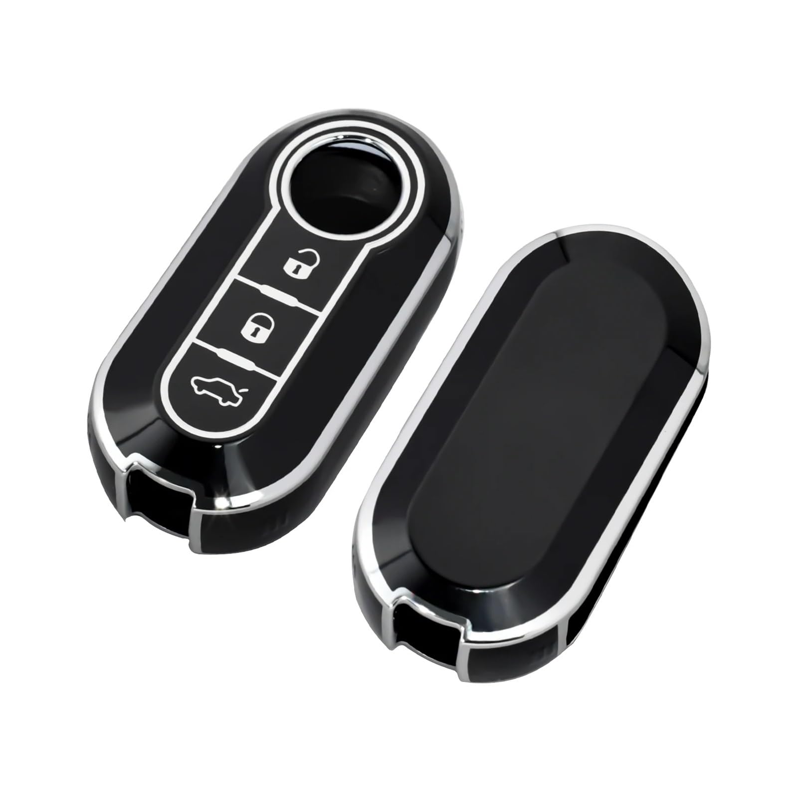 Mode Auto Schlüssel Fall Abdeckung Für FIAT 500 Ducato Panda 500L Punto Lancia Musa Für Citroen Für Citroen Auto Schlüsselanhänger(Black Silver) von GTOQEV