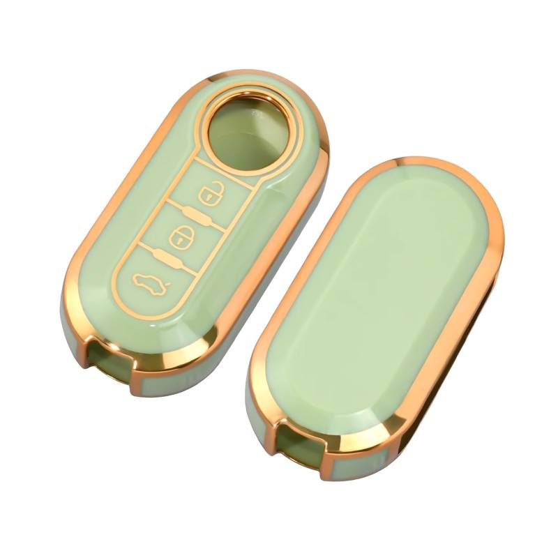 Mode Auto Schlüssel Fall Abdeckung Für FIAT 500 Ducato Panda 500L Punto Lancia Musa Für Citroen Für Citroen Auto Schlüsselanhänger(Green Gold) von GTOQEV