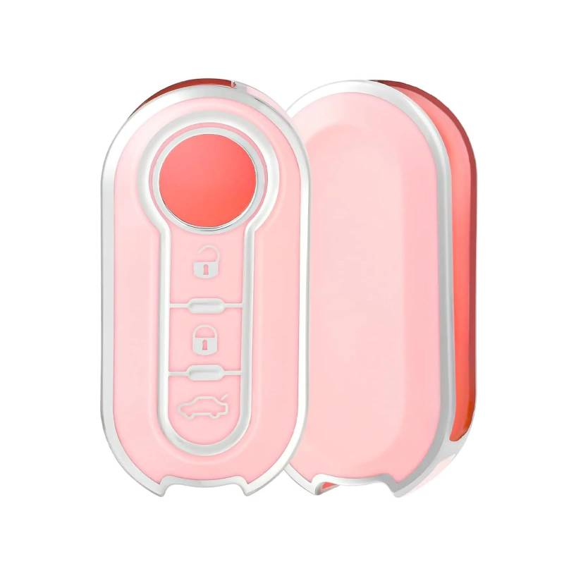 Mode Auto Schlüssel Fall Abdeckung Für FIAT 500 Ducato Panda 500L Punto Lancia Musa Für Citroen Für Citroen Auto Schlüsselanhänger(Pink Silver) von GTOQEV