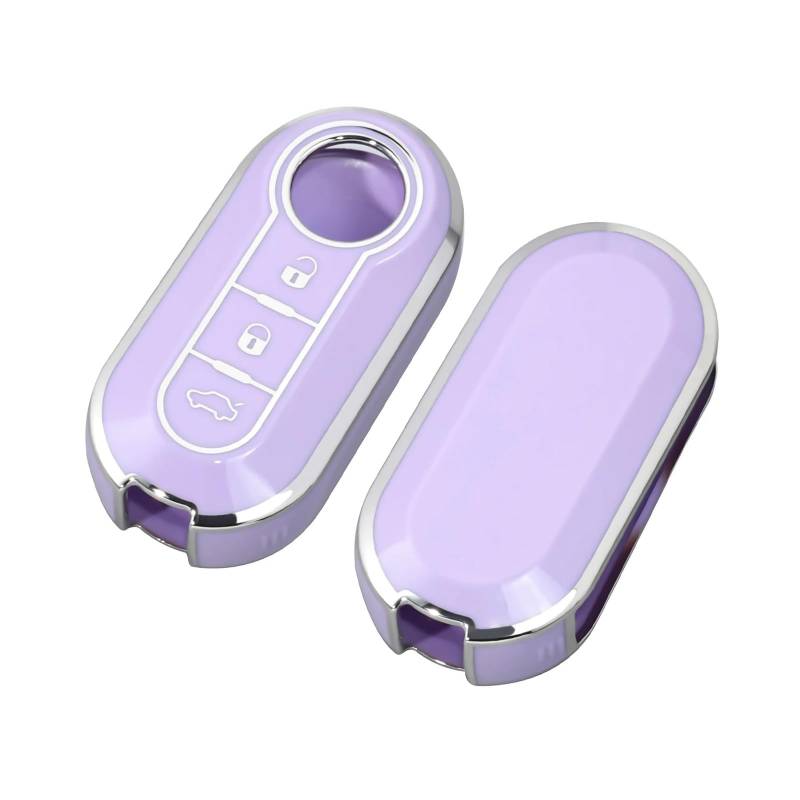 Mode Auto Schlüssel Fall Abdeckung Für FIAT 500 Ducato Panda 500L Punto Lancia Musa Für Citroen Für Citroen Auto Schlüsselanhänger(Purple Silver) von GTOQEV