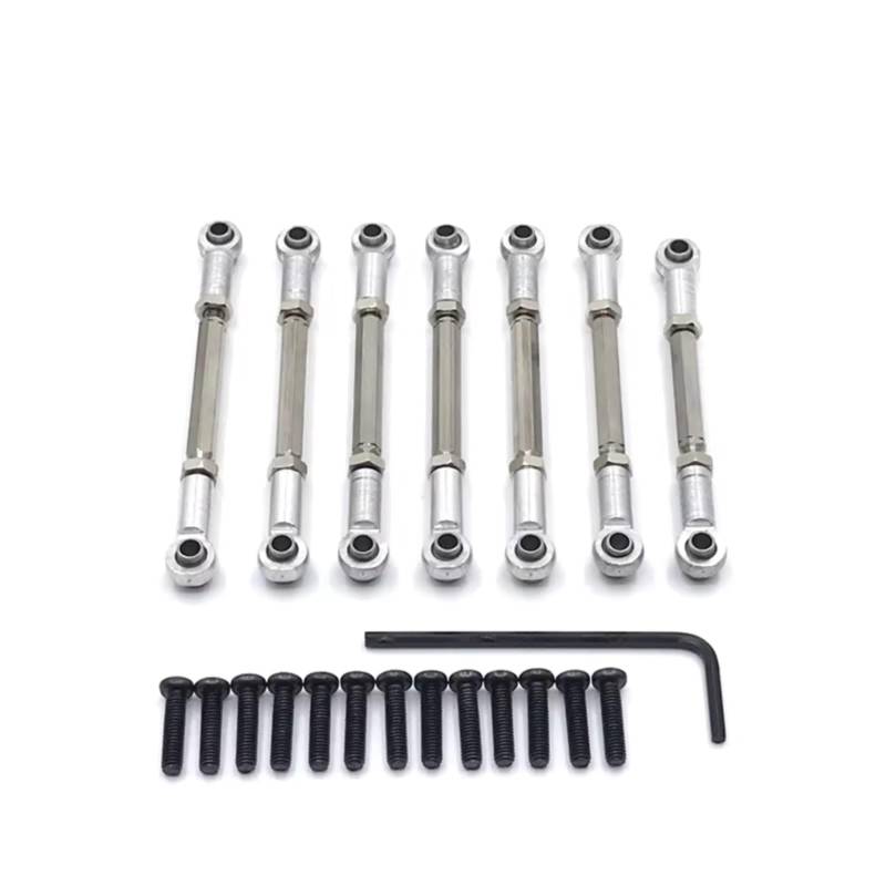 GTVNPOA Für WLtoys 104001 104002 1/10 Metall Verbesserte Vorder- Und Hinterradlenkung Einstellbare Pleuelstange Fernbedienung Crawler Auto Teile Zubehör RC Auto Ersatz Teile(Silver) von GTVNPOA