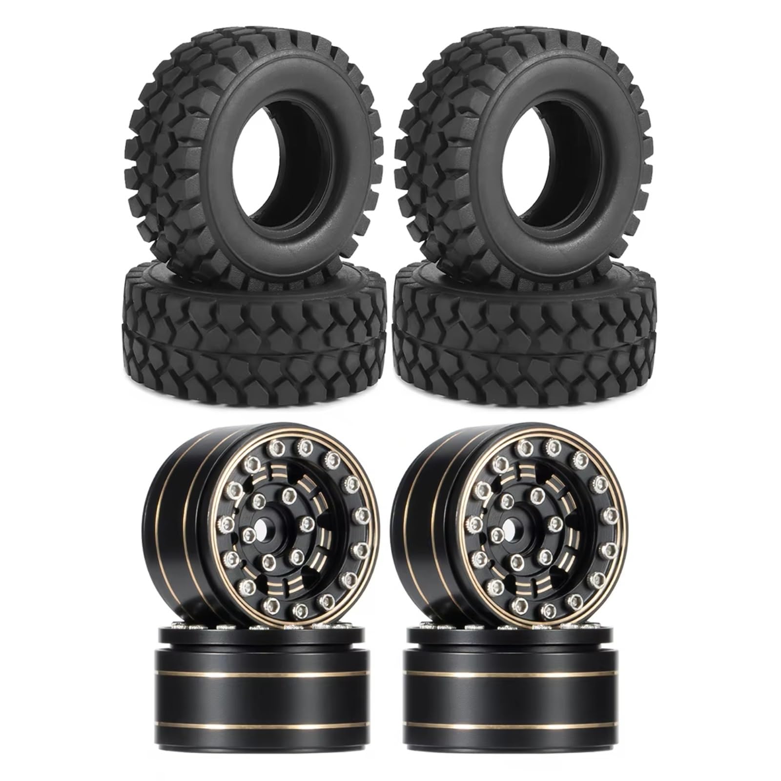 GTVNPOA RC Auto Ersatz Teile Für SCX24 Für Blazer AX24 Für FCX24 Enduro24 1/18 1/24 4-teiliges Messingfelgen Und Gummireifen-Set 50 * 20 Mm RC Crawler Car Upgrade-Zubehör(Tires and Wheels) von GTVNPOA