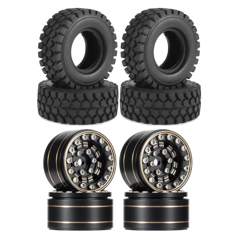 GTVNPOA RC Auto Ersatz Teile Für SCX24 Für Blazer AX24 Für FCX24 Enduro24 1/18 1/24 4-teiliges Messingfelgen Und Gummireifen-Set 50 * 20 Mm RC Crawler Car Upgrade-Zubehör(Tires and Wheels) von GTVNPOA