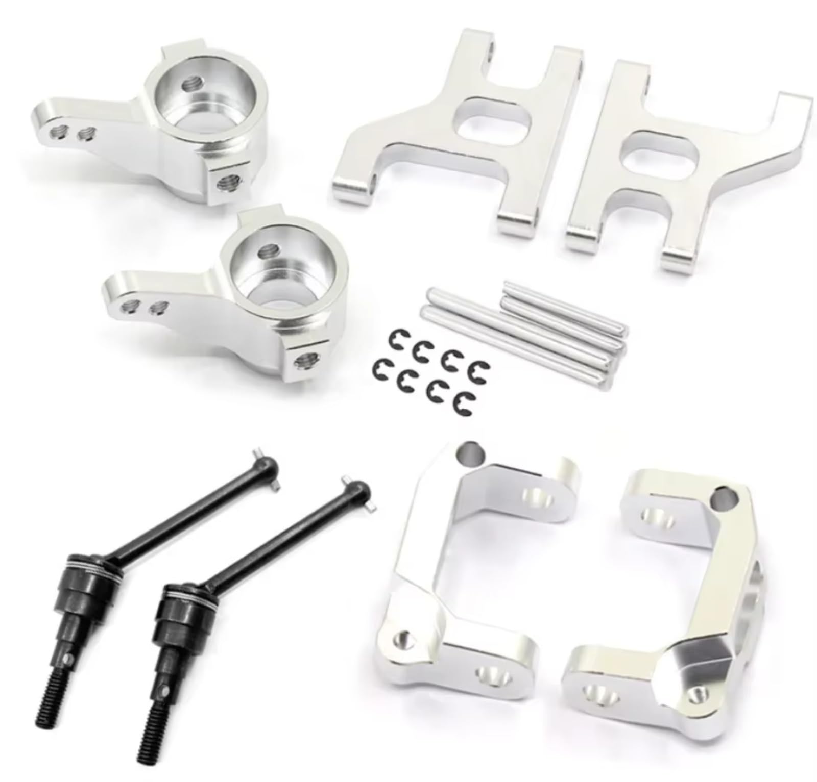 GTVNPOA Rc Achsschenkel LenkklöTze Für Tamiya CC01 TA02 TA03 1/10 Metall Front Lower Suspension Arm Hub Carrier Basis C Lenkung Tasse Antriebswelle RC Auto Teile(Silver) von GTVNPOA