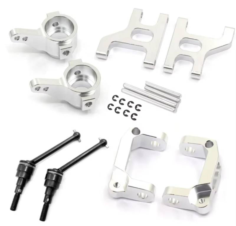 GTVNPOA Rc Achsschenkel LenkklöTze Für Tamiya CC01 TA02 TA03 1/10 Metall Front Lower Suspension Arm Hub Carrier Basis C Lenkung Tasse Antriebswelle RC Auto Teile(Silver) von GTVNPOA