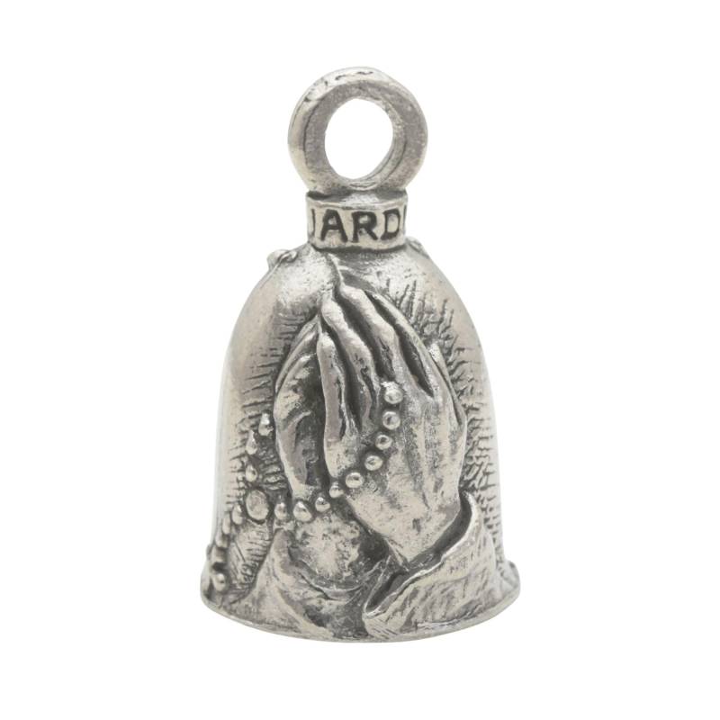 Guardian Bell Religiöse Glücksglocke mit Schlüsselanhänger und schwarzem Samt-Geschenkbeutel, Motorradklingel, bleifreies Zinn, hergestellt in den USA, Betende Hände, 4 cm von Guardian Bell