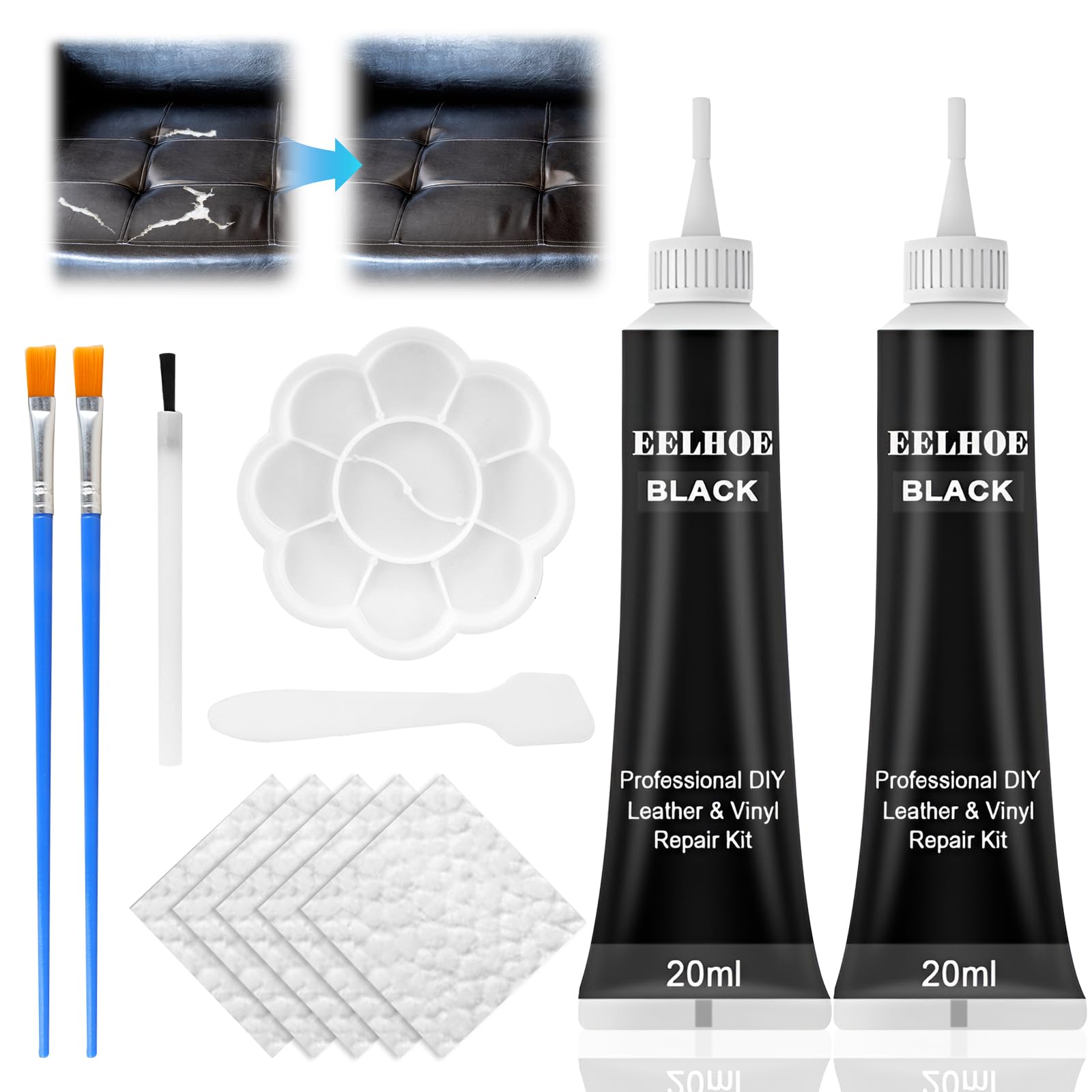 2x20ML Leder Reparatur Set Flüssigleder Schwarz, Kunstleder Reparaturset, Lederreparatur Creme Schwarz, Leder Restaurator für Sofa, Autositz, Jacken, Geldbörsen, Gürtel, Schuhe, Andere Lederprodukte 2x20ML Leder Reparatur Set Flüssigleder Schwarz, Kunstleder Reparaturset, Lederreparatur Creme Schwarz, Leder Restaurator für Sofa, Autositz, Jacken, Geldbörsen, Gürtel, Schuhe, Andere Lederprodukte von GUBOOM