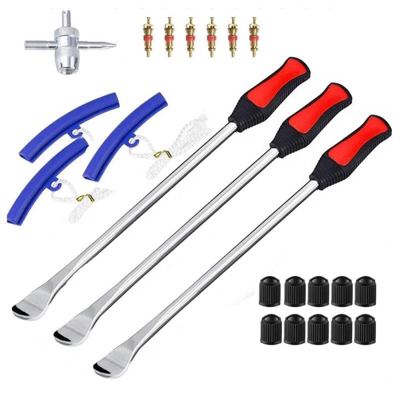 Reifenheber Fahrrad Montiereisen 3pcs Reifenheber Montierhebel Werkzeug mit 3pcs Felgenschutz Protektoren Tool Kit 10 Reifenventilkappen Reparaturwerkzeuge für Motorrad und Fahrrad von GUDECIUS