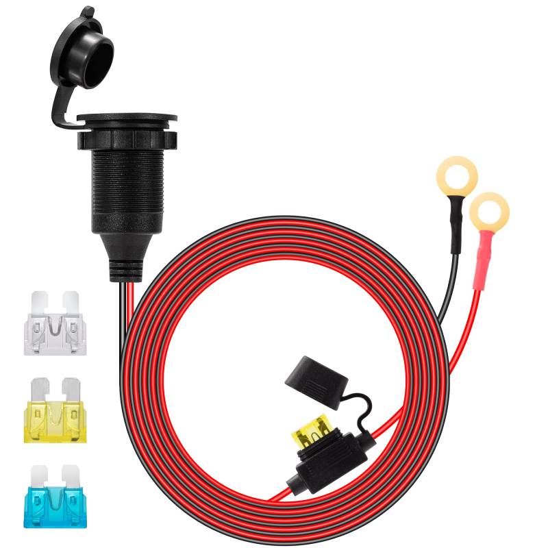 GUNGY Zigarettenanzünder Buchse Verlängerungskabel 2m 12V/24V Auto Zigarettenanzünder Steckdose 14AWG Kabel Wasserdicht mit 20A Sicherung für Auto Boot Motorrad von GUNGY