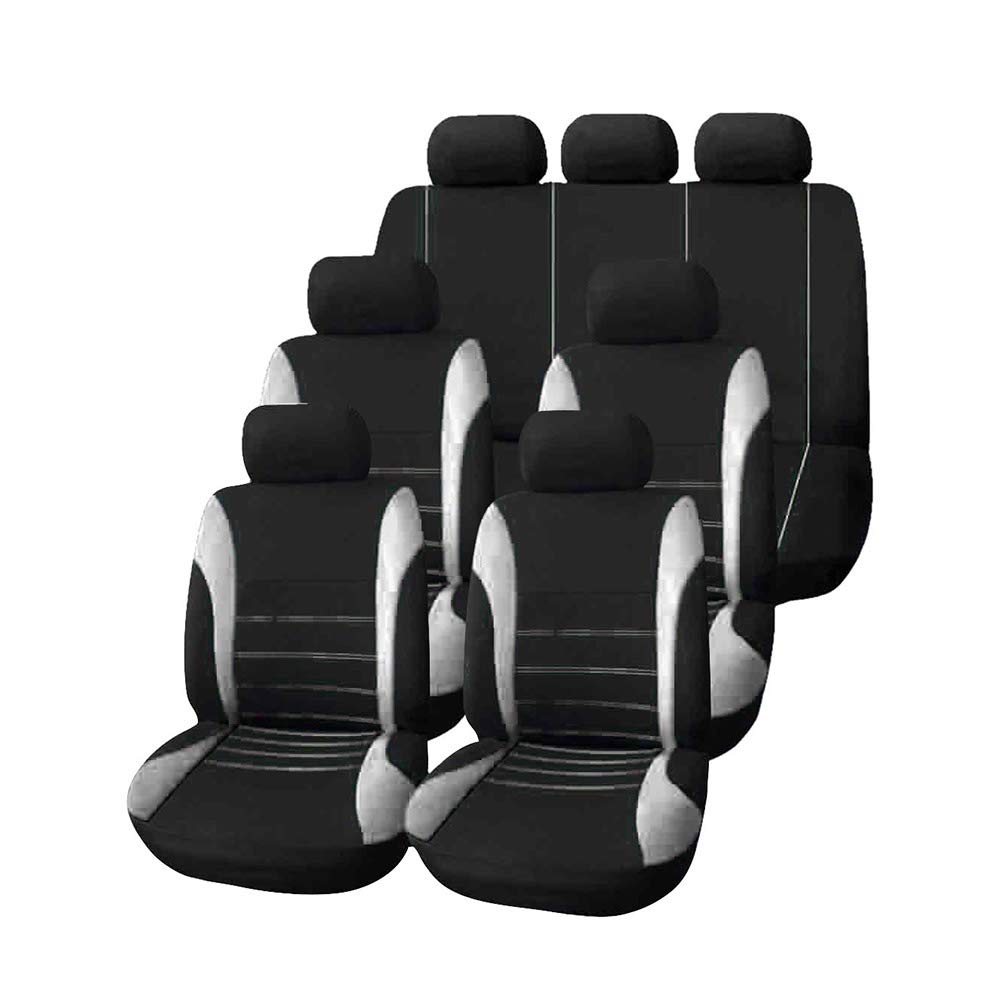 Auto Sitzbezüge Komplettset 5&7 Sitzer Autositzschoner Universal für Auto Vans MPVs Grau 7 Sitzplätze 13 Stück von GUOCU