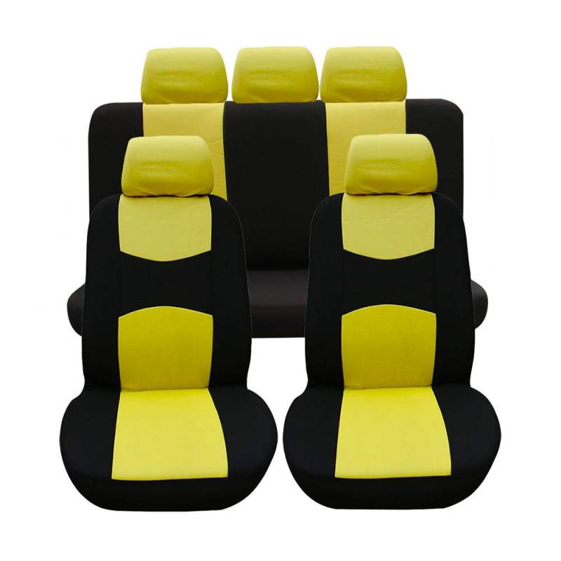 Autositzbezüge, Komplettset Vordersitze und Rücksitze Universal, Autoinnenausstattung Auto-Schonbezüge Gelb 9 Stück von GUOCU