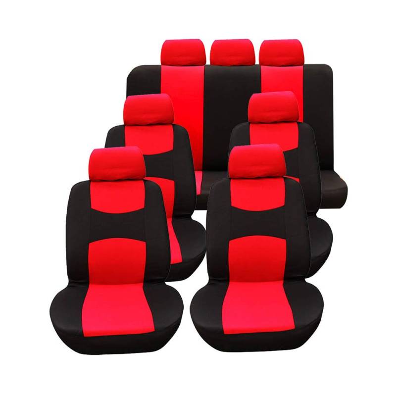 GUOCU Auto Sitzbezüge Komplettset 7 Sitzer Autositzschoner Universal für Auto Vans MPVs rot 7 Sitzplätze 13 Stück von GUOCU
