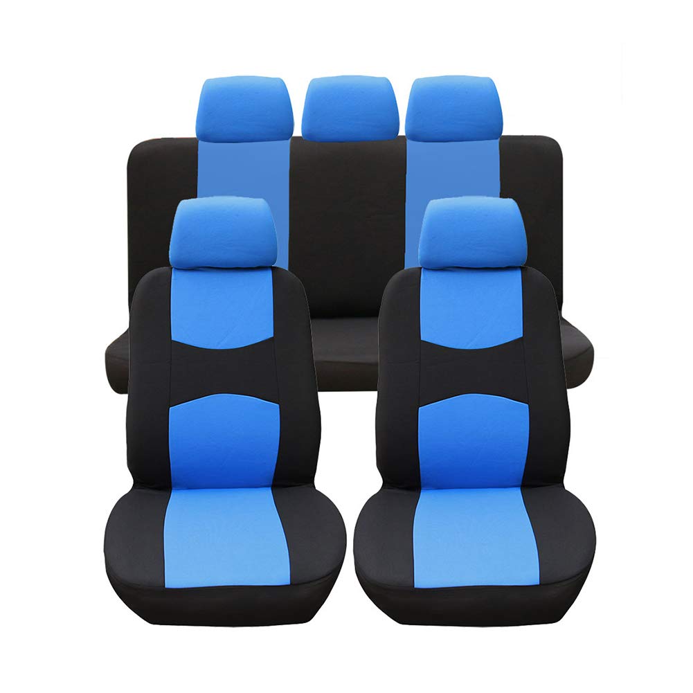 GUOCU Autositzbezüge, Komplettset Vordersitze und Rücksitze Universal, Autoinnenausstattung Auto-Schonbezüge Blau 9 Stück von GUOCU