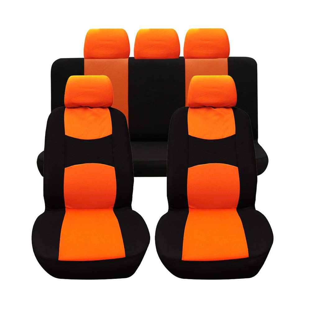 GUOCU Autositzbezüge, Komplettset Vordersitze und Rücksitze Universal, Autoinnenausstattung Auto-Schonbezüge Orange 9 Stück von GUOCU