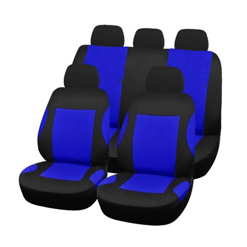 GUOCU Autositzbezüge Komplettset, Universal Vordersitze und Rücksitze Sitzbezüge, Auto-Zubehör Innenraum, Universal Schonbezüge für Auto Blau 9 Stück von GUOCU