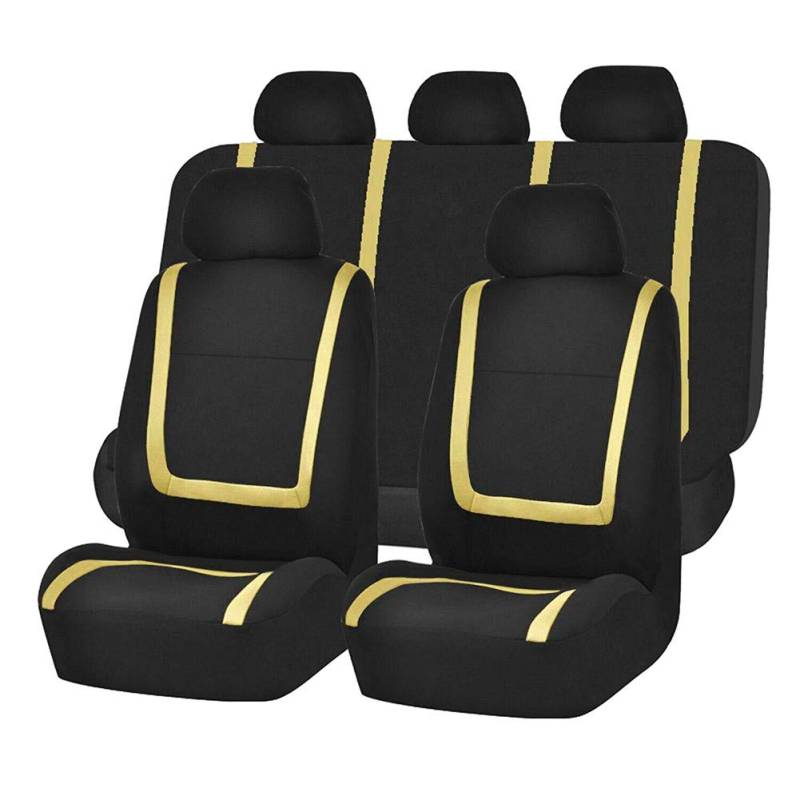 GUOCU Autositzbezüge Set Universal - Auto-Schonbezüge für die Vordersitze & Rückbank mit Airbag - Polyester Auto-Sitzschoner Komplettset,Gelb,Einheitsgröße von GUOCU