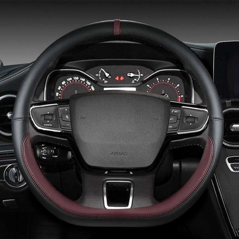 Auto Lenkradbezug Lenkradabdeckung für Opel Vauxhall Mokka B 2020 2021 2022 2023 2024, PU-Leder Lenkradhülle Lenkradschutz Atmungsaktive Lenkrad Schutzhülle Lenkrad Abdeckung,J/Wine Red von GUOQINGLH