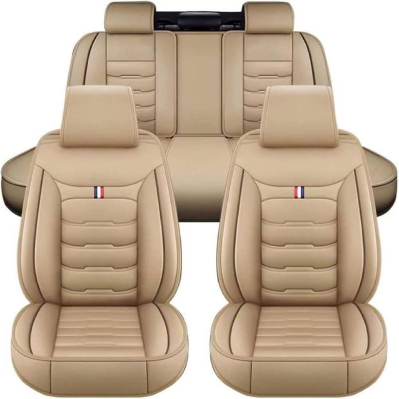 GUOQINGLH Auto Sitzbezüge Set Autositzbezüge für Audi A3 2002-2020, Leder Schonbezüge 5-Sitzer Autositzbezug Wasserdicht Universal Zubehör, Beige von GUOQINGLH