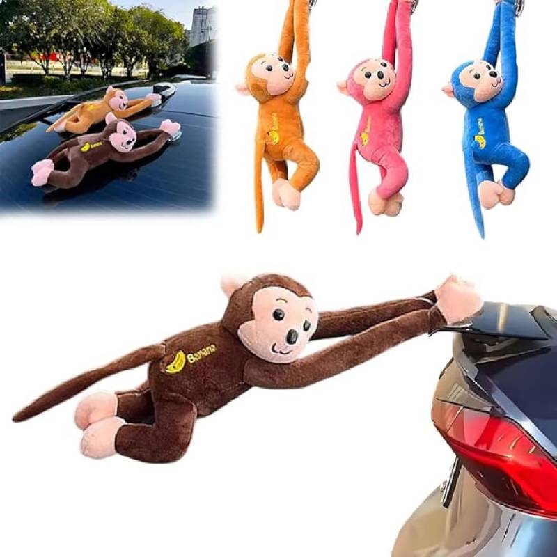 Funny Car Tail Monkey Pendant Decoration, Tailwind Monkey Squad, Rückenwind-Affe für Autos, Hängender Affe Plüschtier Autoschwanz-Außendekoration, Süßer Hängeplüsch mit Saugnapf, Autozubehör (Braun) von GUSHE