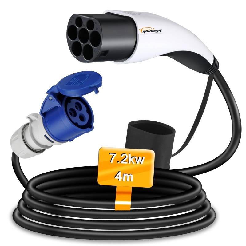 GUWIEYG Typ2 auf CEE Adapter, [4m|32A|7,2kw] IEC 62196 Kabel auf CEE Steckdose für Caravan, Typ2 Stationsentlader von GUWIEYG