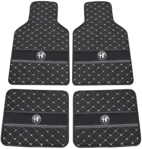 Auto Leder Fußmatten für Alfa Romeo Stelvio (949) 2017-2022 2023, Allwetter Wasserdicht rutschfeste Abriebfest Bodenmatten Set Teppiche Schutz Zubehör,Black+beige von GXDFC