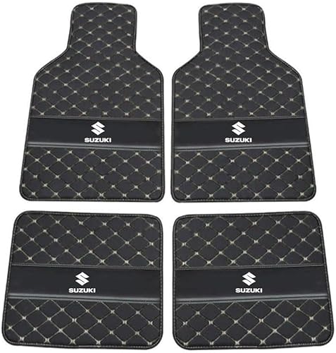 Auto Leder Fußmatten für Suzuki Vitara 2016-2017 2018 2019 2020 2021, Allwetter Wasserdicht rutschfeste Abriebfest Bodenmatten Set Teppiche Schutz Zubehör,Black+beige von GXDFC