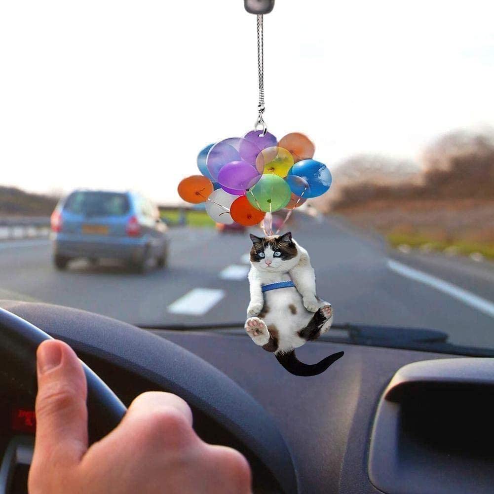 GXFCAI Niedliche Katze Auto hängende Ornament mit buntem Ballon zum Aufhängen Auto Innendekoration Anhänger Spiegel von GXFCAI