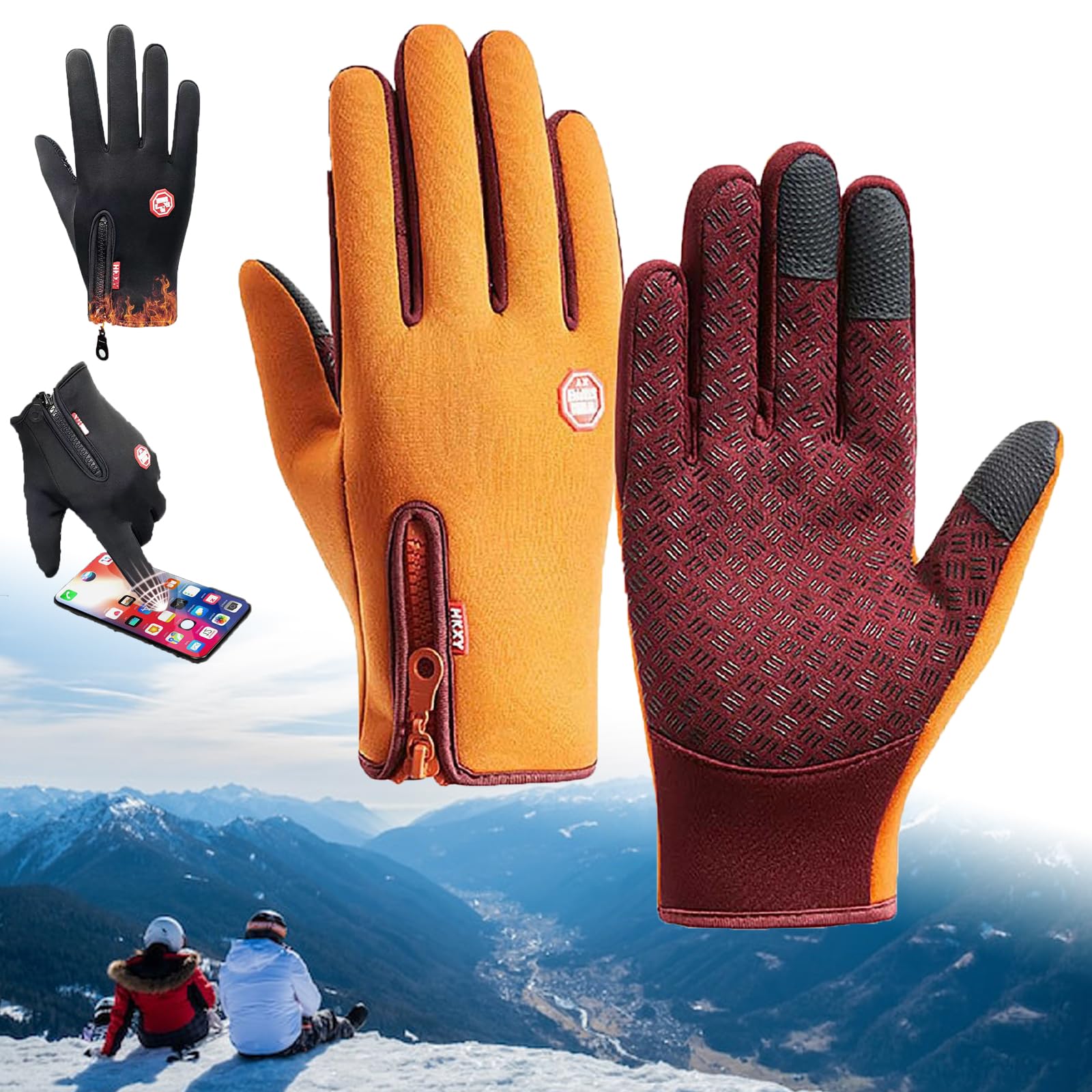 Frostfit - Thermo Handschuhe, Frostfit-Thermo Handschuhe Perfekt FüRjedes Abenteuer, Warme Winterhandschuhe Mit Wasserabweisender Beschichtung Und Touchscreen-Funktion Winddicht (orange Farbe,L) von GXHNB