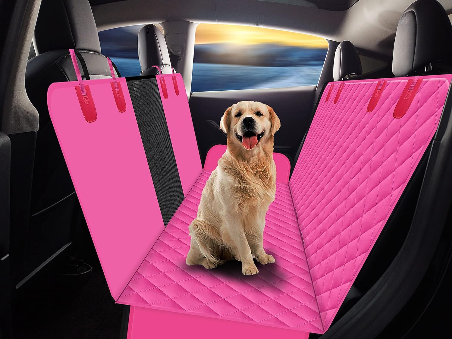 GXT Hunde-Rücksitzbezug für Autos, SUVs und LKWs, mit Netzfenster, kratzfestes, rutschfestes und wasserdichtes Material, Rosa von GXT