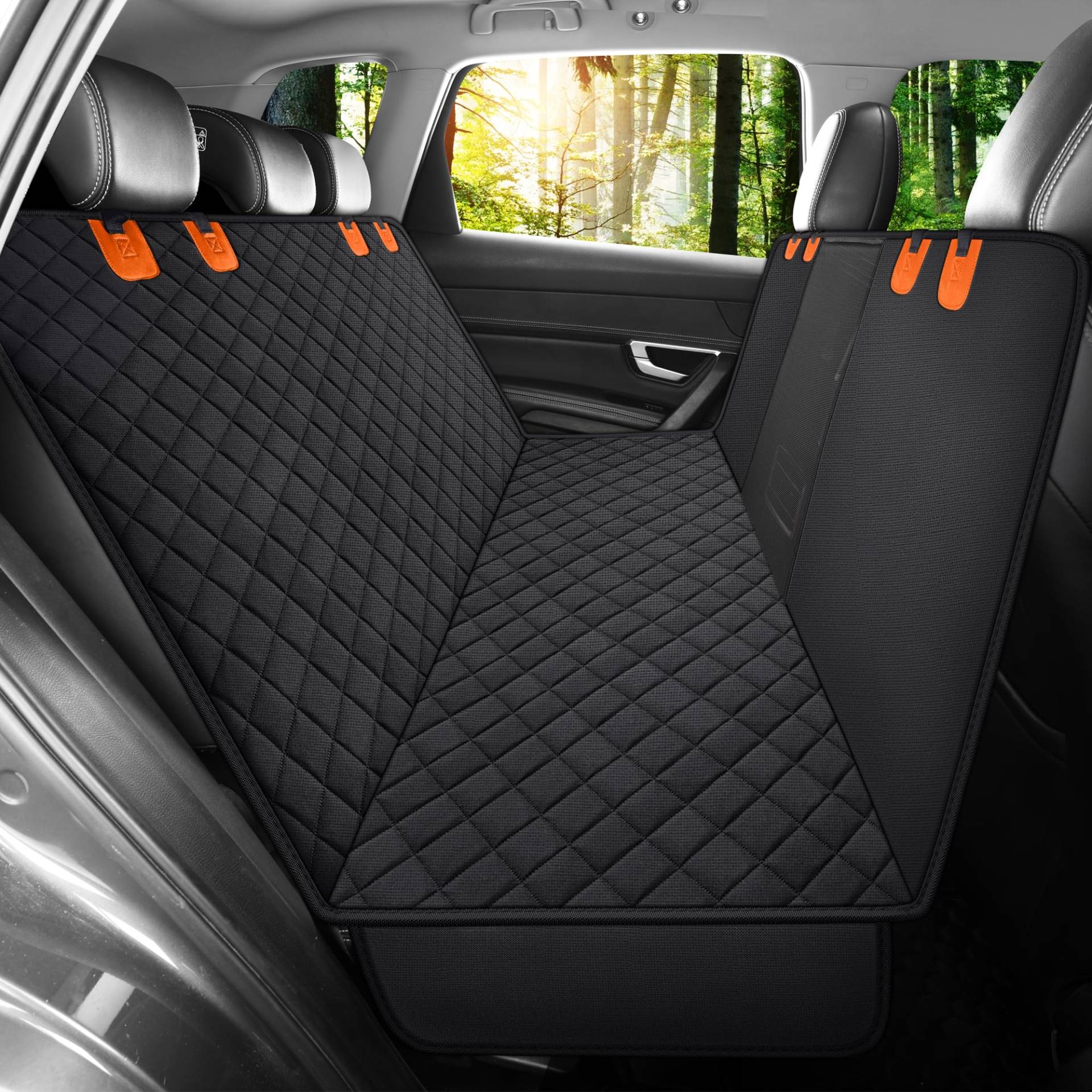 GXT Hunde-Rücksitzbezug für Autos, SUVs und LKWs, mit Netzfenster, kratzfestes, rutschfestes und wasserdichtes Material, Schwarz/Orange von GXT
