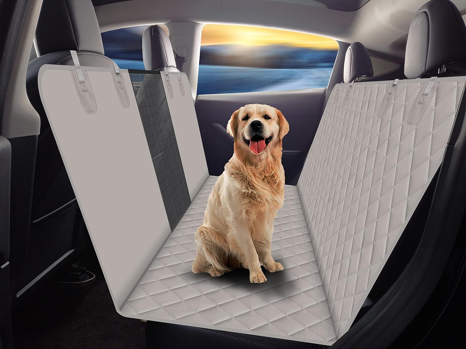 GXT Hunde-Rücksitzbezug für Autos, SUVs und LKWs, mit Netzfenster, kratzfestes, rutschfestes und wasserdichtes Material, hellgrau von GXT