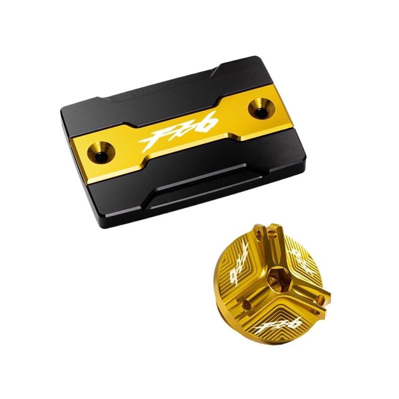 Geeignet Für FZ6 N/R/S Vordere Bremsflüssigkeitsbehälterkappe Und Motorfüllkappe Motorrad Bremsflüssigkeitsdeckel(2 Gold) von GXTCJDM