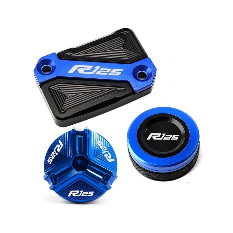 Geeignet Für YZF R125 2008-2024 Vorne Hinten Brems Flüssigkeit Reservoir Zylinder Abdeckung Motorrad Bremsflüssigkeitsdeckel(3 Blue) von GXTCJDM