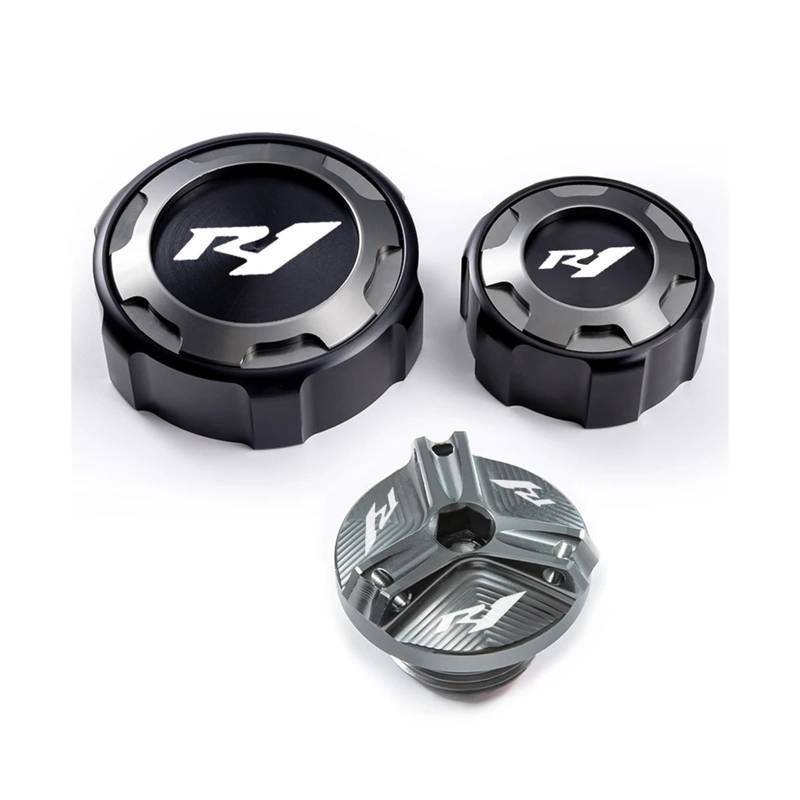 Geeignet Für YZF R1M R1 2009–2023 Vorder Und Hinterradbremsflüssigkeits Öleinfüllöffnungskappen Motorrad Bremsflüssigkeitsdeckel(3 Grey) von GXTCJDM