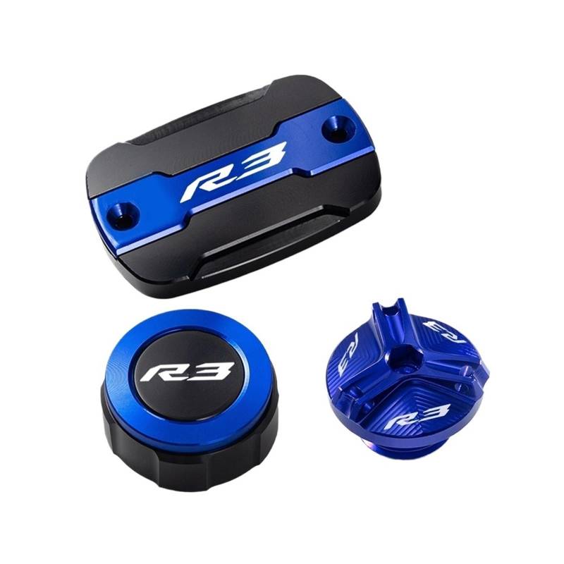 Geeignet Für YZF R3 2015-2022 Vorder Und Hinterradbremsölabdeckungszubehör Motorrad Bremsflüssigkeitsdeckel(3 Blue) von GXTCJDM