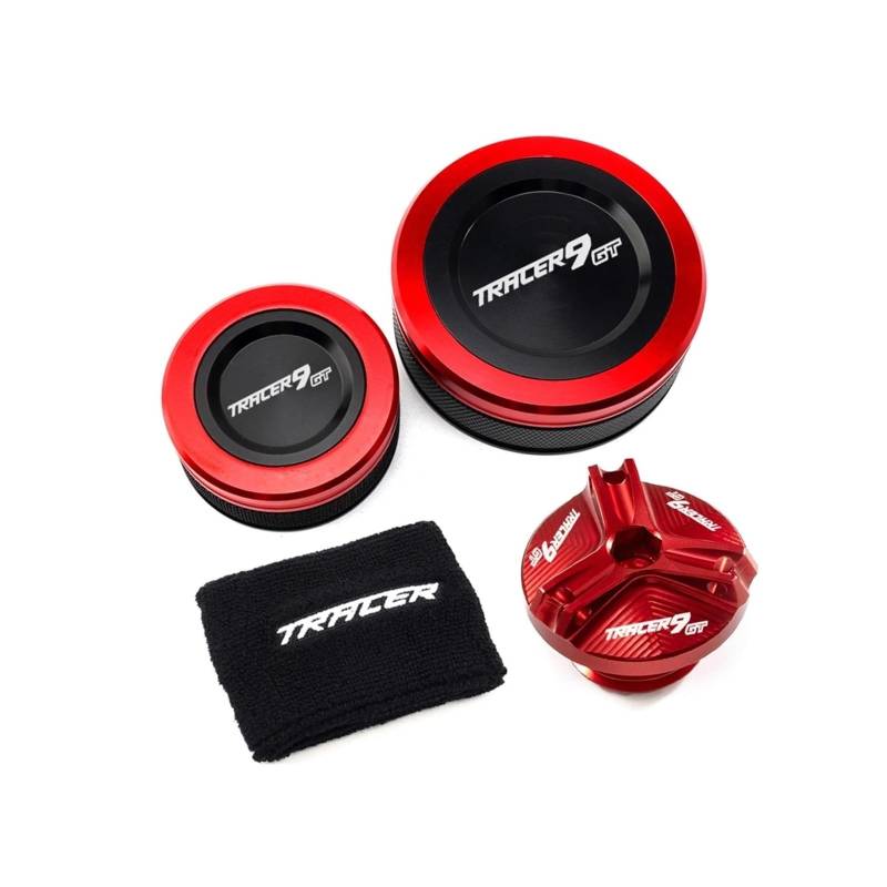 Hinten Vorne Brems Flüssigkeit Reservior Abdeckung Geeignet Für Tracer 9 GT 2021-2025 Öl Füllstoff Socke Motorrad Bremsflüssigkeitsdeckel(4 Red) von GXTCJDM