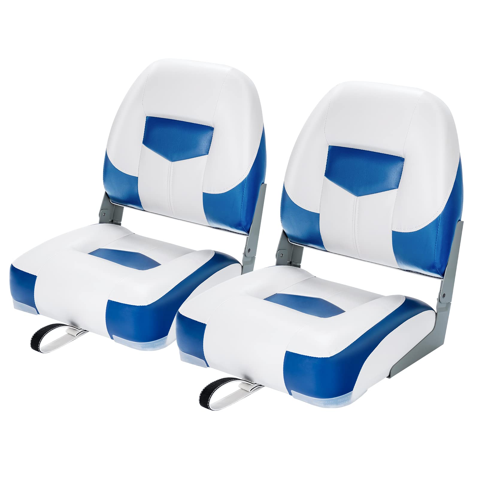GYMAX 2er Set Bootssitz, klappbarer Bootsstuhl mit niedriger Rückenlehne, gepolstert Steuerstuhl mit dicker Schwammpolsterung, Klappsitz für Boote, 42 x 50 x 52 cm (Blau + Weiß) von GYMAX