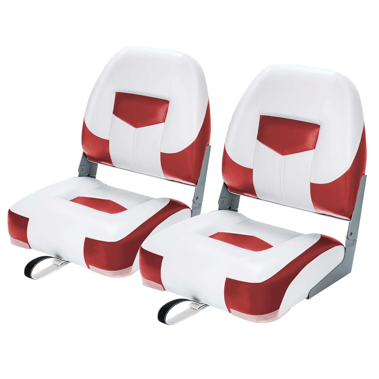 GYMAX 2er Set Bootssitz Klappbar & Gepolstert Bootsstuhl Steuerstuhl 42 x 50 x 52 cm Klappsitz für Boote (Rot) von GYMAX