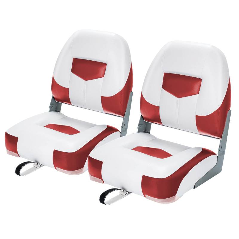 GYMAX 2er Set Bootssitz Klappbar & Gepolstert Bootsstuhl Steuerstuhl 42 x 50 x 52 cm Klappsitz für Boote (Rot) von GYMAX