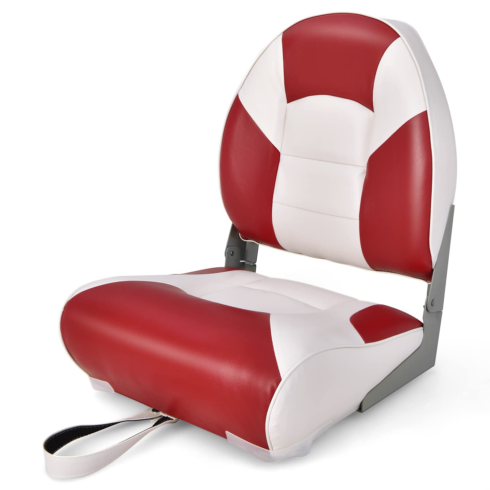 GYMAX Bootssitz Klappbar & Gepolstert Bootsstuhl Steuerstuhl 44 x 53 x 54 cm Klappsitz für Boote (Rot-Weiß) von GYMAX