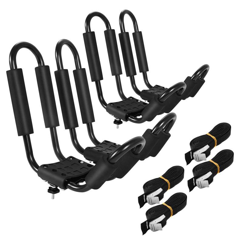 GYMAX Kajakträger Set, Kajakständer mit 4 Allzweckgurte, Autodachträger, U-förmiger Surfbrettträger, Bootsträger für Kajak, Skier, Surfbretter, Kanus & Roller von GYMAX